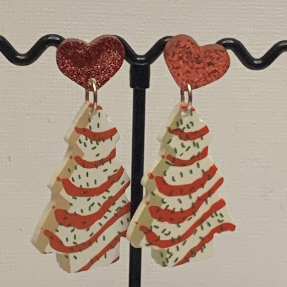 Snack Cake Tree, Christmas Earring, Holiday Earring, Funny Food Earring, Tree - Picture 3 of 5